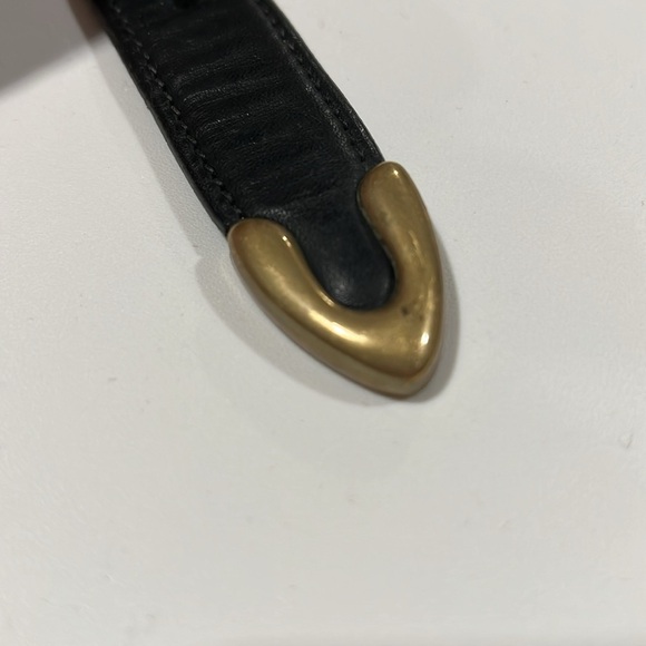 Vintage - leather and silk like woven belt, brass hardware‎
